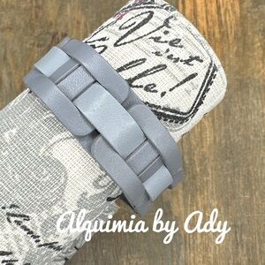 Icy gray leather chunky statement chunky adjustable bracelet